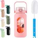 SIEROZUR 64oz Glass Water Bottle with Straw and Handle Lid Half Gallon Motivational Glass Bottle with Silicone Sleeve and Time Marker Large Reusable Sports Water Jug for Gym Home Workout (42 Ounces, Pink)