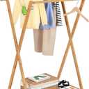 Ufine Bamboo Kids Clothing Rack with Double Hanging Rods & Storage Shelf, Small Dress up Rack for Children Open Wardrobe Costumes Organizer