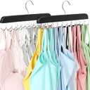 2 Pack Bra Hanger, Capacity Foldable Tank Top Hanger with 20 Hooks, Bra Hangers for Closet Organizer, Premium Wooden Space Saving Hangers Closet Organizers and Storage for Dorm & Apartment (Black)