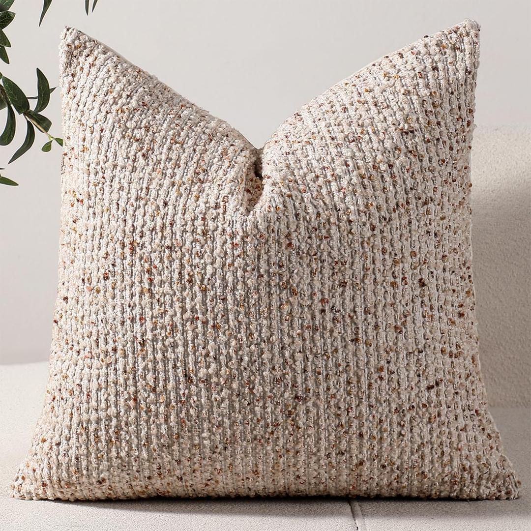 20x20 Beige Throw Pillow Cover Textured Boucle Striped Chic Morden Boho Accent Farmhouse Square Decorative Couch Pillow Cover for Home Decor Bed Sofa Living Room
