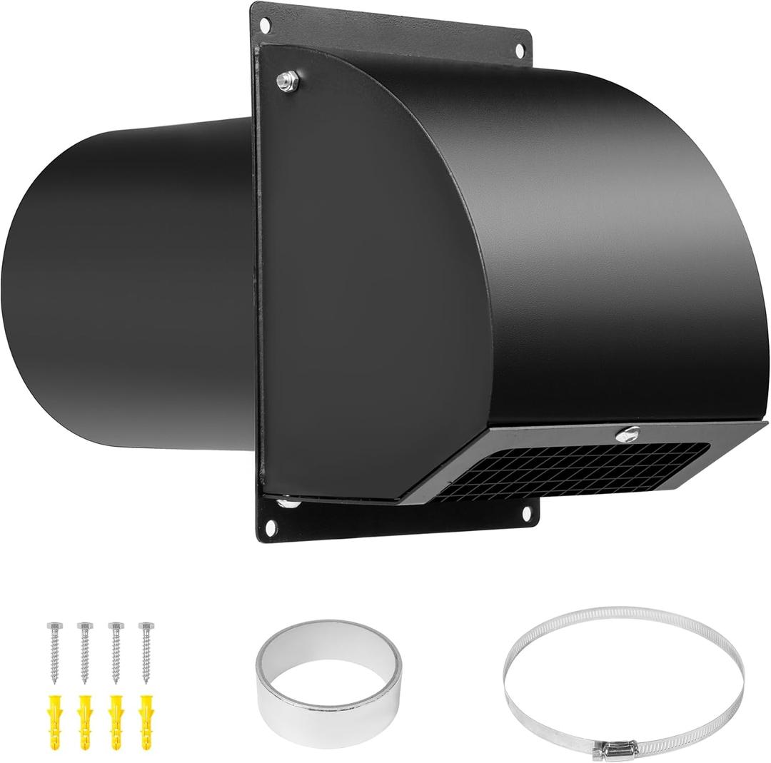 Neoaider 8 Inch Hooded Wall Vent Cover with Screen and Damper, 14GA/2MM Thick Heavy-Duty Steel Vent Covers for Wall, Vent Cover for Dryer Ventilation and Outdoor Air Exhaust, Black