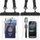 CACOE [Floatable Floating Universal IPX8 Waterproof Phone case 2 Pack-Up to 10.0",Adjustable Lanyard Phone Pouch,Dry Bags for Vacation Beach Pool Kayak Cruise Travel Essentials（Black+Black-#2）