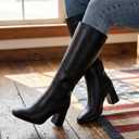 Knee-High Boots for Women - Wide Calf Boots with Zipper, Square Toe Tall Leather Boots, Chunky Heel Fashion Long Boots, 9W