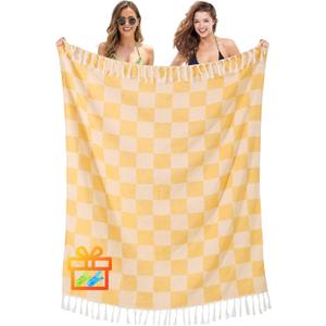 Giant Beach Towel Blanket Autumn Outing Stuff for Women & Men Road Trip Camping Gear Ship Cruise Gear Must Haves Yard Mat Large L Yellow Plain Pattern Airplane Accessories Travel Gadgets