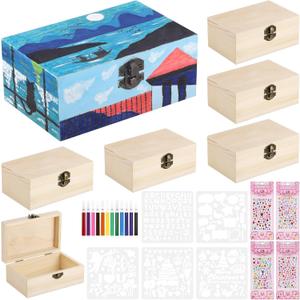 6Pcs Small Wooden Boxes for Crafts, Unfinished Wood Box with Lids, Mini Treasure Chest Small Craft Box, Jewelry DIY Mini Craft Boxes to Paint for Kids Adults Classroom Party Handmade (6X 3.8 x 2.5in) (Medium)