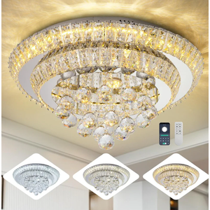 Miuyhji Elegant Crystal Raindrop Ceiling Light Smart Flush Mount Chandelier 3CCT,Timer,Brightness,Dimmable, Smart Remote/APP,Modern LED Ceiling Lamp for Living Kitchen Dining Bedroom Entryway Foyer