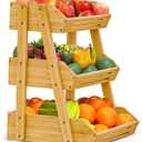[Upgraded] Bamboo Fruit Basket with 4 Legs, 3-Tier Fruit Stand Storage Holder, Detachable Fruit Bowl for Countertop, Vegetable Holder for Kitchen Counter Organizer, Snack & Bread Storage Basket Stand