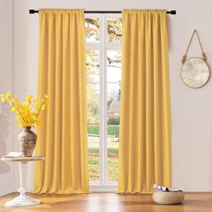 DONREN Extra Long 108 inch Length Blackout Curtains for Large Windows,Rod Pocket Soft and Touching Living Room Sweep to Floor for Villa (Yellow,2 Pack,52 W by 108 inches Long)