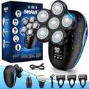 Head Shaver for Bald Men, 6-in-1 Electric Shaver for Bald Head 6D Wet/Dry Waterproof Mens Electric Razor Head Shavers with Grooming Kit Cordless Rechargeable Face Head Shaving Rotary Shavers Blue