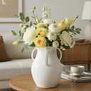 Nordic Minimalist 12 Inch Tall White Ceramic Vase, Modern Flower Vase for Dried Pampas Grass and Fresh Bouquets, Elegant Tabletop Centerpiece for Living Room, Shelf, or Entryway Decor