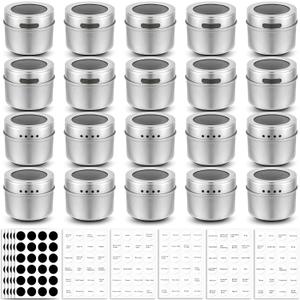 Bekith 20 Pack Magnetic Spice Jars, Magnetic Spice Containers for Refrigerator, Seasoning Tins with Clear Top Lid, 240 PVC Spice Label Set