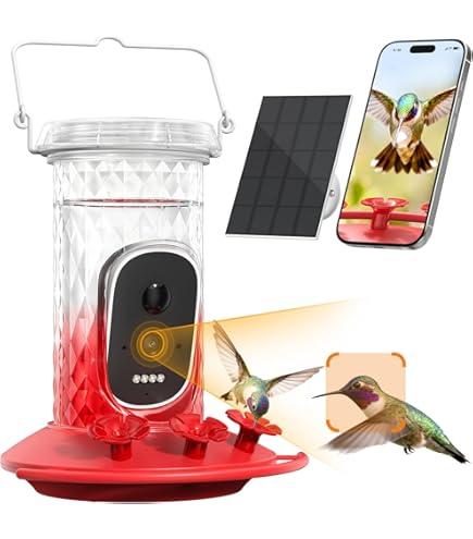 Smart Hummingbird Feeder Camera with AI Identification, 2.5K HD & Color Night Vision, Solar Powered Outdoor, IP66 Weatherproof  Garden Decor & Gift for Bird Lovers