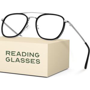 CCVOO Iconic Aviator Reading Glasses - Premium Readers in Gold/Black - UV & Blue Light Blocking Lenses, Magnification Strength: 0.0 x