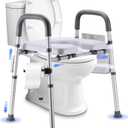 Raised Toilet Seat with Handles, Toilet Seat Riser for Seniors with Adjustable Height & Width, Cozy Padded 500lb Handicap Toilet Seat for Elderly, Surgery, Pregnant, Fit Any Toilet, Assist Getting Up (Gray)