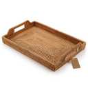 Hand-Woven Rattan Rectangular Serving Tray with Handles for Breakfast, Drinks, Snack for Coffee Table (14.5x10.2x1.4inches)