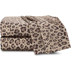 Martex Elegance 4-Piece Satin Sheets Set - King Size, Luxury Hotel Quality, Leopard Print, Silky Soft & Smooth, Brown