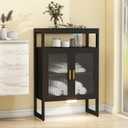 Bathroom Floor Storage Cabinet Freestanding Organizer with Sensor Light & Acrylic Doors for Bathroom, Home Office, Bedside, Sofa Side Table (Black 2 Doors)