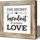 Love Sign for Kitchen Decor, Rustic Shelf Decoration, Farmhouse Home Decor for Kitchen Dining Room, Decorative Wooden Table Sign, Mom Gifts, The Secret Ingredient is Always Love Sign 5.9×5.11 inches