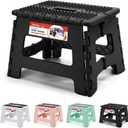 ACSTEP 9 Inch Folding Step Stool 300 LB Capacity Non Slip Foot Stool with Handle Plastic Foldable Step Stools for Kids Stepping Stool for Bathroom Black Small Step Stool (1 PC Black)