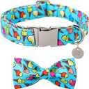 Summer Dog Collar with Bow Tie, Cotton Cute Bowtie Collar, Comfortable Blue Collar with Metal Buckle, M