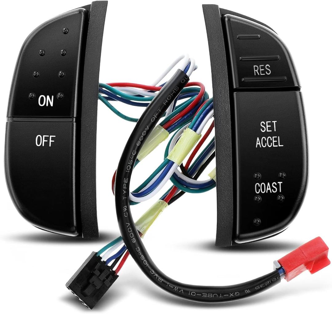 A-Premium Steering Wheel Mounted Cruise Control Switch, with Green Backlight, Compatible with Ford F-150/250/350 1997-2004, F-150/250/350/450/550 Super Duty 1999-2007, Excursion, Expedition, and More