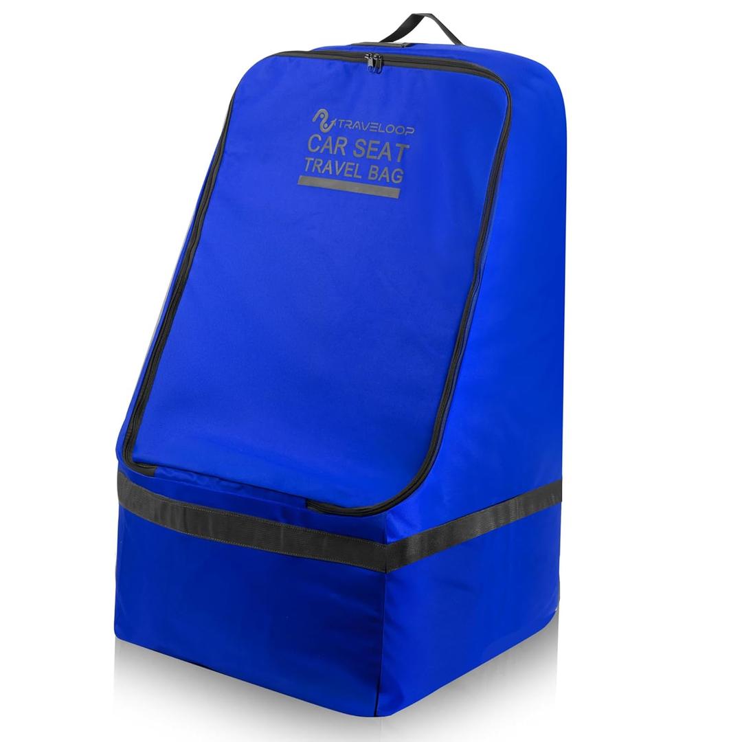 Blue Car Seat Travel Bag with Zipper for Airplane  Secure, Water-Resistant 900D Fabric with Padded Shoulder Straps, Luggage Tag, Non-Slip Base & 20x20x35 Inch Size (Blue)