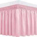 Biscaynebay Wrap Around Bed Skirts for Queen Beds 15" Drop, Pink Adjustable Elastic Dust Ruffles Easy Fit Wrinkle & Fade Resistant Silky Luxurious Fabric Machine Washable