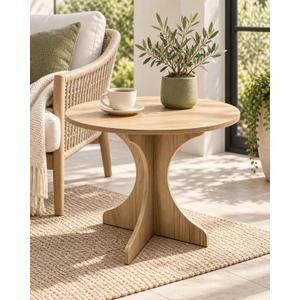 24In Walnut Round Side Table, Modern Minimalist Accent End Table with Curved Tripod Base, Compact Large Round Sofa Side Table, Easy Assembly Coffee Table for Living Room Bedroom Balcony