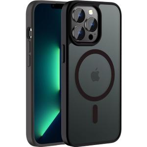 Hualele Magnetic for iPhone 13 Pro Case,Compatible with MagSafe, Military Grade Dropproof Translucent Matte Hard Back Soft Edge Slim Phone Case iPhone 13 Pro, Black