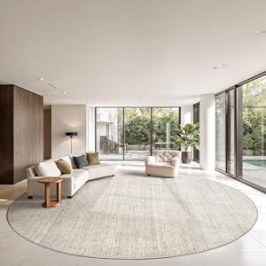 Valenrug Washable Round Area Rugs 8x8 - Stain Resistant 8ft Round Rugs for Living Room, Non Slip Backing Printed Rugs for Bedroom, Folable Machine Washable Area Rug (8ft, Beige)