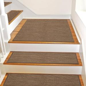 Non Slip Stair Landing Rug for Wooden Steps Indoor, Stair Landing Mat Square 31" x 31" Landing Rugs for Wood Stairs, Carpet Stair Treads Matching Mats, Brown