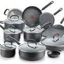 T-fal Ultimate Hard Anodized Nonstick Cookware Set 17 Piece, Oven Broiler Safe 400F, Lid Safe 350F, Kitchen Cooking Set w/Fry Pans, Saucepans, Saute Pan, Griddle, Pots and Pans, Dishwasher Safe Black