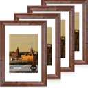 iRahmen 8x12 Vintage Picture Frame with Mat 6x8 - High Definition Real Glass Wooden Photo Frames for Tabletop Display and Wall Mounting (Brown, Set of 4)
