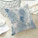 Summer Coastal Pillow Covers 18x18 Set of 2, Blue Beach Nautical Ocean Theme Seahorse Coral Seashell Starfish Throw Pillows Outdoor Cushion Case Decorations for Home Couch Sofa