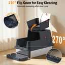 Stainless Steel Litter Box with Lid, Enclosed Metal Litter Box, Extra Large Kitty Litter Pan Covered with Scoop & Pedal, Odor Control, Odor Free, Front & Flip-Top Entry, Black
