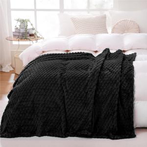 Puncuntex Black Throw Blanket 90"90" inches Fuzzy 3D Jacquard Decorative Flannel Fleece Super Soft Plush Cozy Blanket for Couch Sofa Chair Lightweight