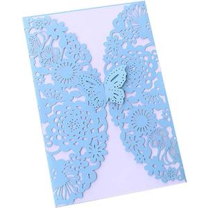 4 x Teensery 10 Pcs Wedding Invitation Cards Laser Cut Floral Butterfly Pattern Invitations Cards Kits for Engagement Wedding Party Bridal Showers(Light-Blue)