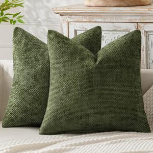 MIULEE Pack of 2 Couch Throw Pillow Covers 20x20 Inch Olive Green Modern Boho Accent Decorative Pillow Covers Soft Chenille Farmhouse Cushion Covers for Home Decor Bed Sofa Living Room