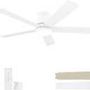 52 Inch White Ceiling Fans with Lights and Remote, LED Low Profile Flush Mount Ceiling Fan for Bedroom, Living Room, with Quiet DC Motor, Dimmable 6 Speeds