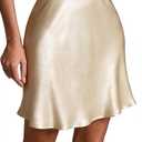 Violiyar Women's Satin Silk Mini Skirt Elastic High Waist Cute A-Line Summer Short Satin Skirts for Women Beige (XL)
