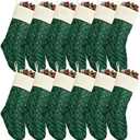 Vinsot 12 Set Christmas Stockings Christmas Cable Knitted Stockings Decoration for Fireplace Xmas Family Holiday Party(Dark Green, Ivory, 18 Inch)