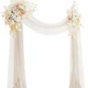 Floroom Arch Flowers with Drapes Kit (Pack of 4) - 2pcs Artificial Cream Floral Swag Arrangement with 2pcs Draping Fabric for Wedding Ceremony Arbor and Reception Backdrop Decoration