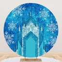 Renaiss 6.5x6.5ft Ice Freeze Castle Round Backdrop Cover Winter Wonderland Circle Photography Background Ice Snow World Snowflake Princess Girl Baby Shower Birthday Party Decor Arch Photo Booth Props