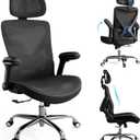 Ergonomic Office Chair-Computer X-Shaped Chair Mesh PU Leather with Adjustable Lumbar Support-Executive Desk Chair High Back with Headrest Flip-Up Arms for Long Hours (Black)