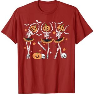 Ballet Pumpkin Skeleton Scary Halloween Men Women Boys Girl T-Shirt S