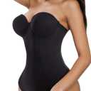SKPNCV Women's Strapless Body Shaper Tummy Control Waist Push-Up Bodysuit with Cups and Detachable Straps Shapewear (Large, Black (Thong))