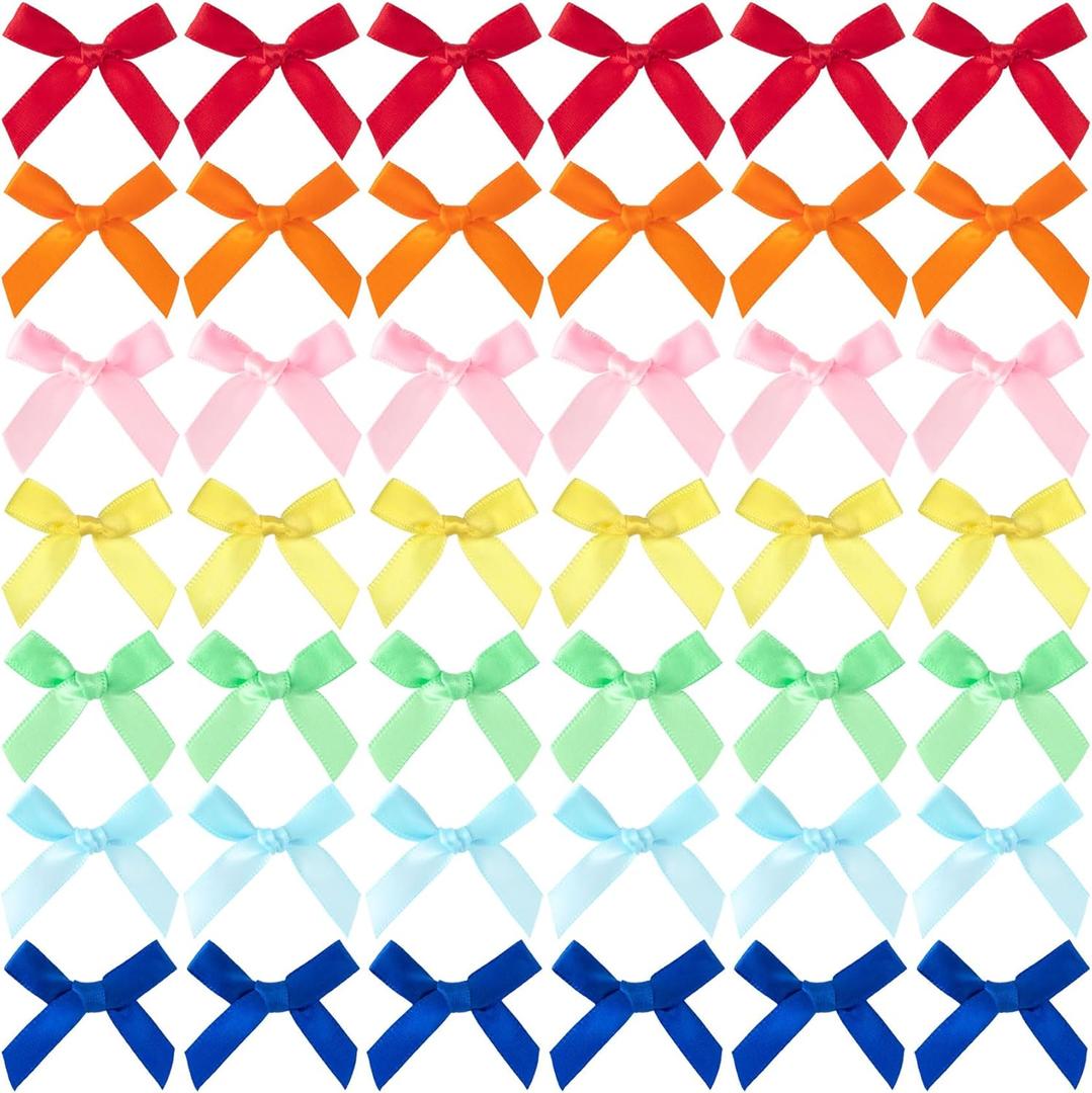 70pcs Mini Ribbon Bows for Craft, Small Satin Ribbon Bow, Colorful Bowknot Sewing Accessories for Flowers Bakery Gift Wrapping Christmas Wedding Birthday Party Decoration- 7 Colors