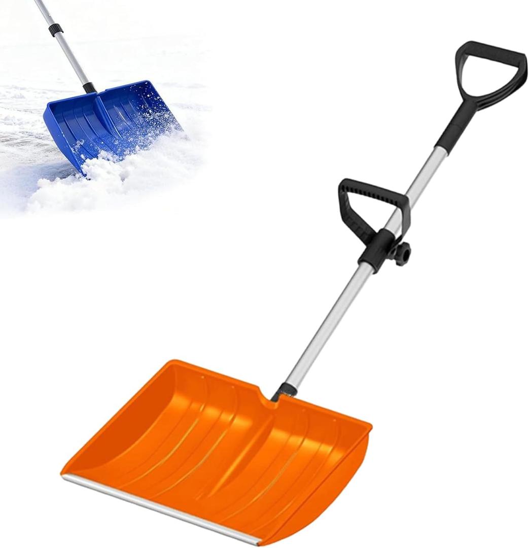 Snow Shovel for Driveway with Ergonomic D-Grip Handle, Large Capacity Wide Blade Snow Shovels with Aluminum Strip Scoop, Portable Plastic Snow Shovel for Garden, Car Garage, Home Sidewalk (Orange)