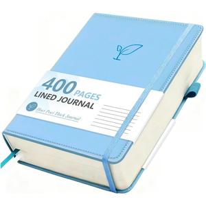 Hoci Poci Lined Journal Notebook, 400 Pages Thick Journal for Writing, A5 Hardcover Leather Notebook with 100Gsm College Ruled Paper for Women Men Work Note taking, 5.8" x 8.4", Light Blue