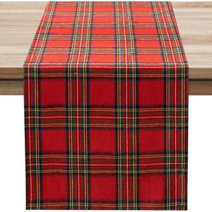 Softalker Christmas Checkered Tartan Table Runner - Red Buffalo Plaid Xmas Stain Resistant Washable Table Decoration for Dining/Parties/Holiday Decor, 13 x 90 Inch